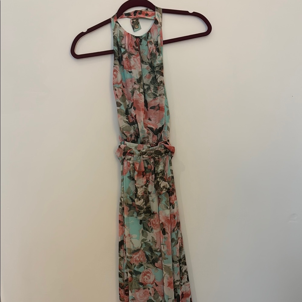 Floral Sleeveless Maxi Dress - Pink and Green